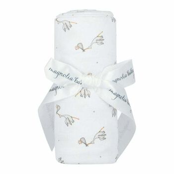 Baby White & Grey Stork Print Blanket