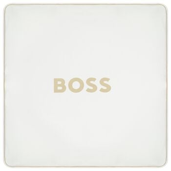 White & Beige Striped Logo Baby Blanket 