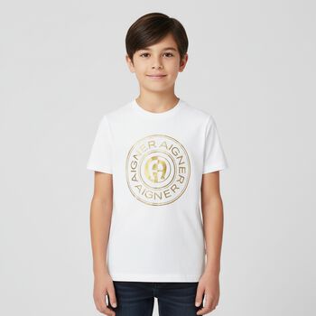Boys White & Gold Logo T-Shirt