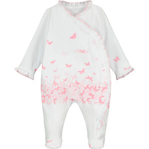 Baby Girls White & Pink Butterfly Babygrow