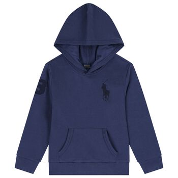 Boys Navy Blue Logo Hooded Top