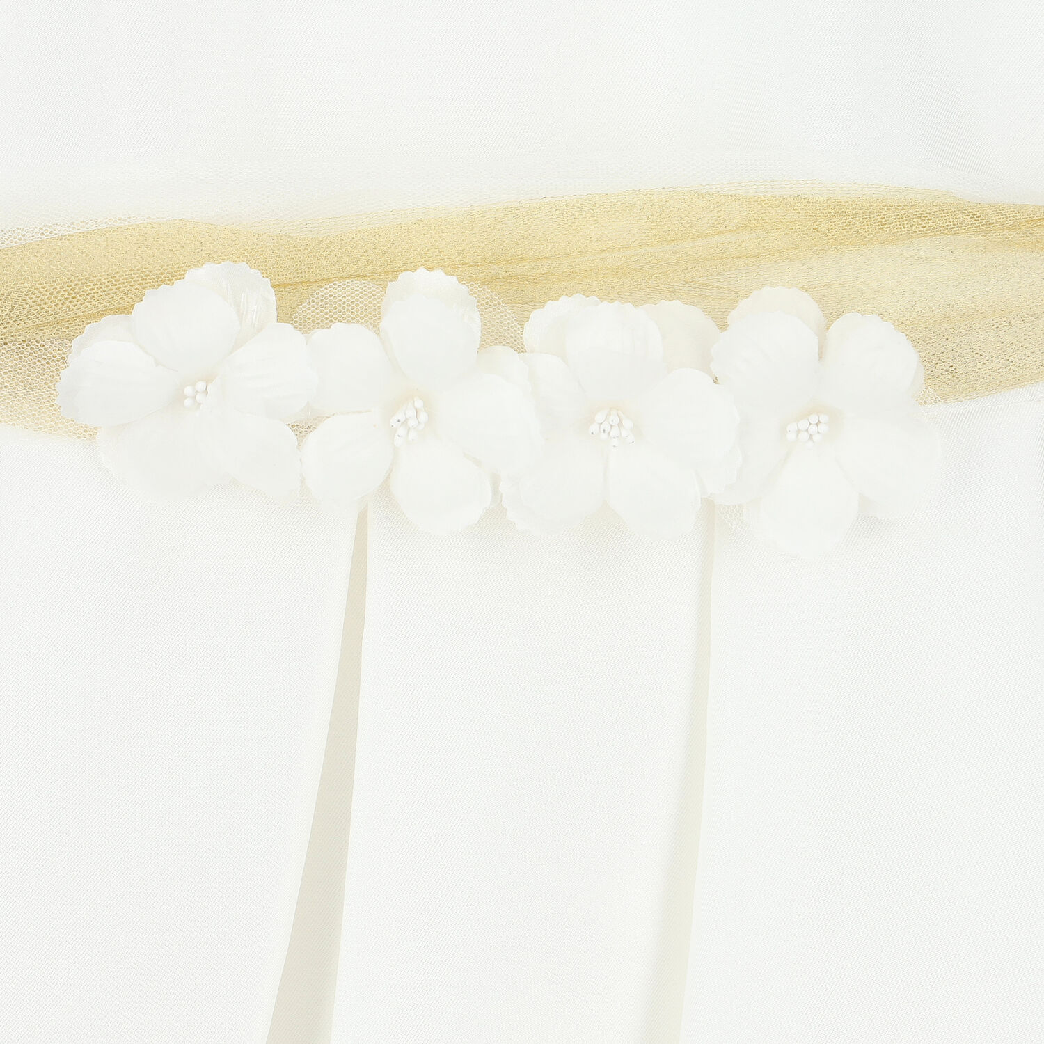 Girls White & Gold Flower Satin Dress, 1, hi-res image number null