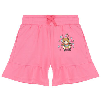 Girls Pink Teddy Bear Logo Shorts