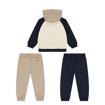 Younger Boys Beige & Navy Blue Tracksuit Set