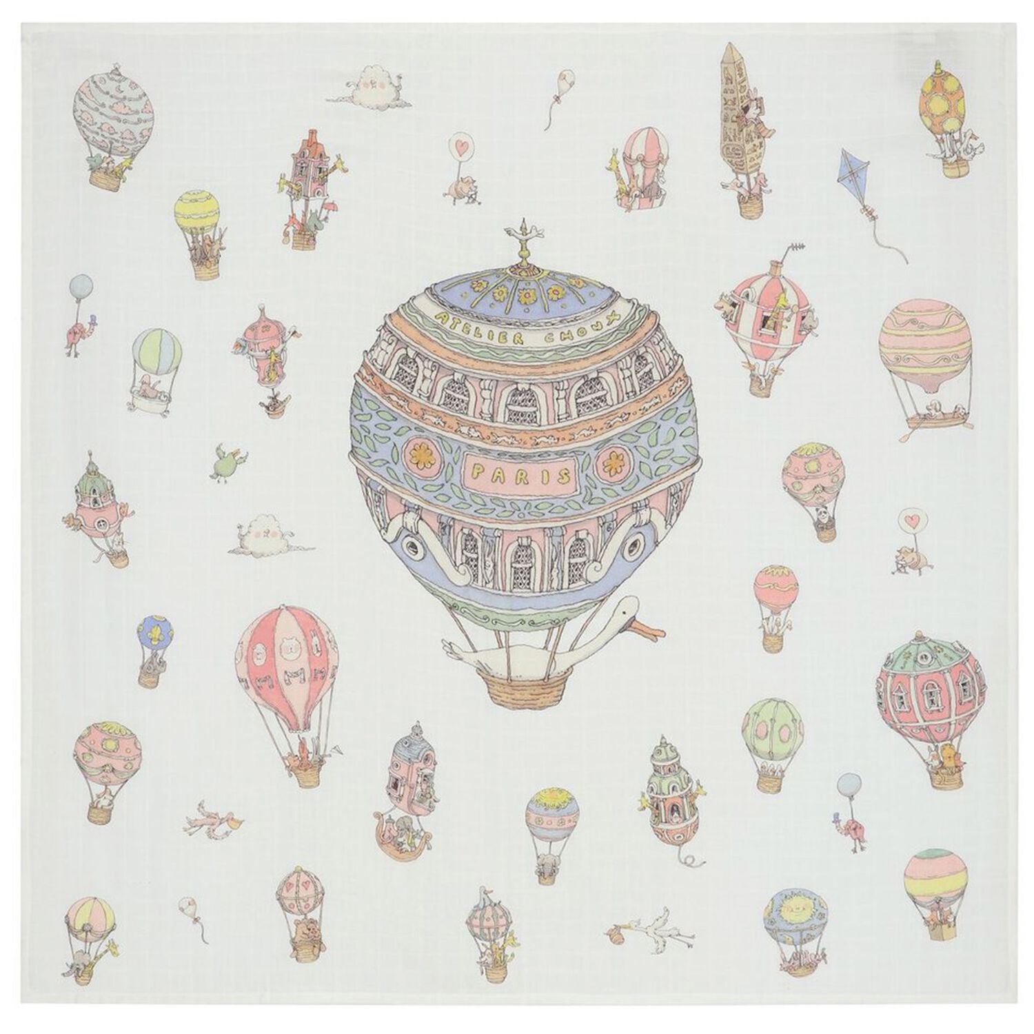 طقم هدية قماط ومريلة بطبعة البالون باللون الأبيض, 1, hi-res