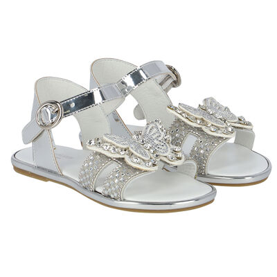 Girls Metallic Silver Butterfly Sandals