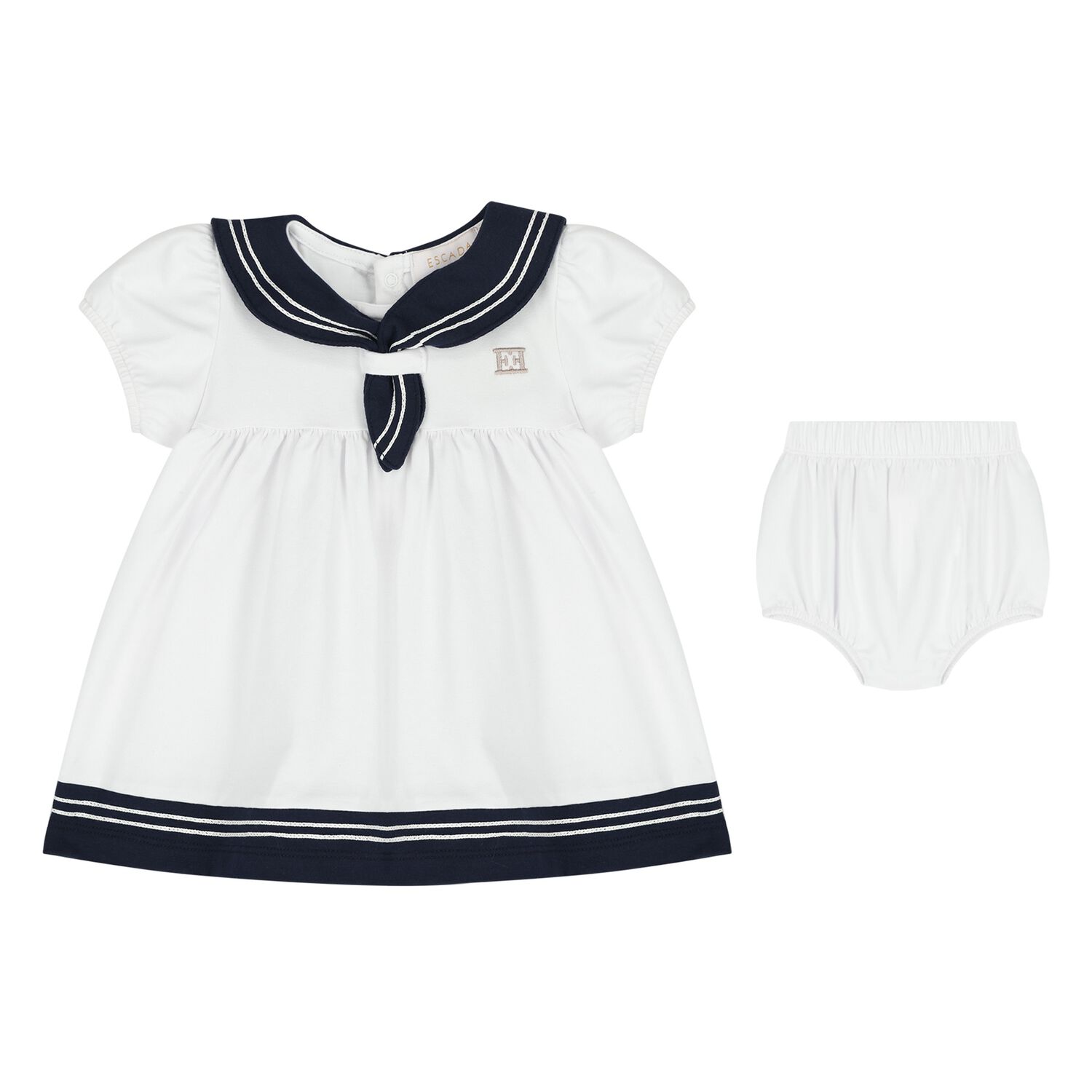 Baby Girls White & Navy Blue Logo Dress Set, 1, hi-res