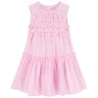 Girls Pink Poplin Ruffle Dress, 4, hi-res