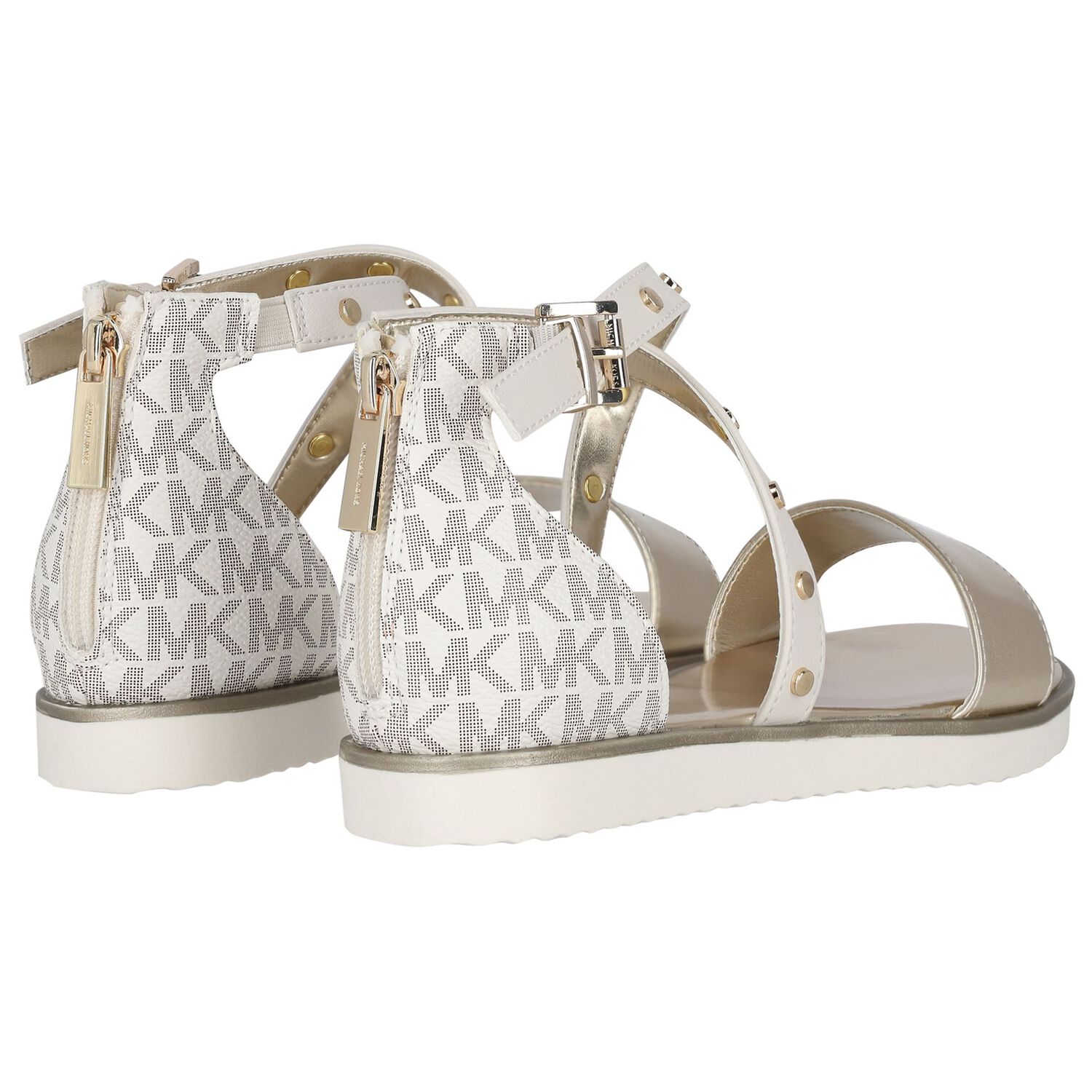 Girls Beige & Gold Logo Sandals, 1, hi-res image number null