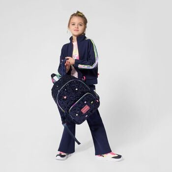 Girls Navy Blue Sequin Zip Up Top