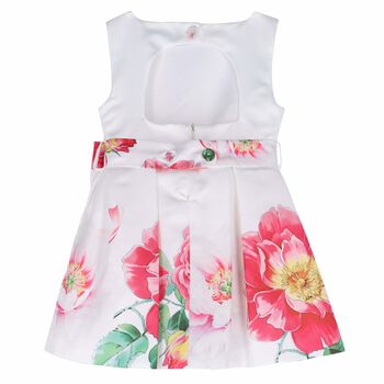 Girls White Floral Print Dress