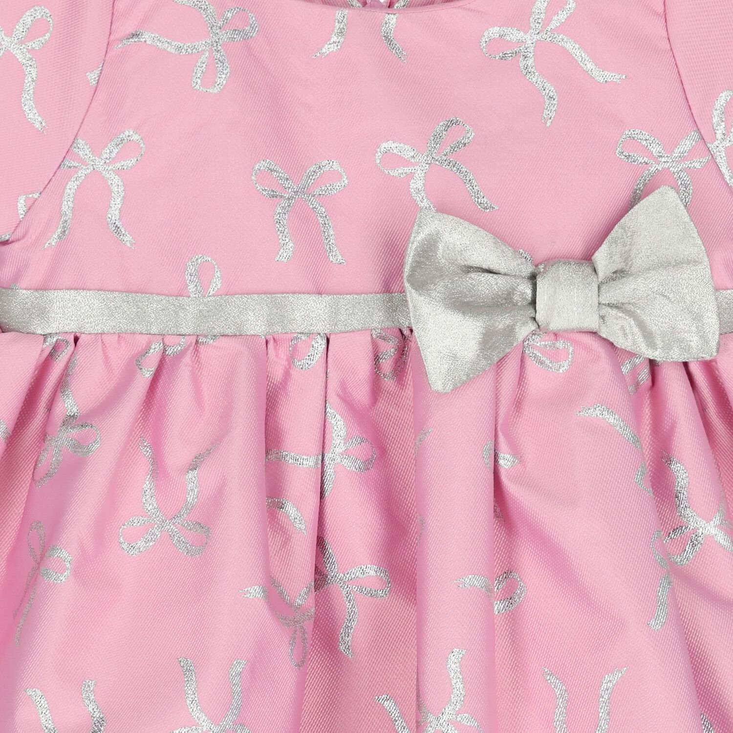 Baby Girls Pink & Silver Bow Dress, 1, hi-res
