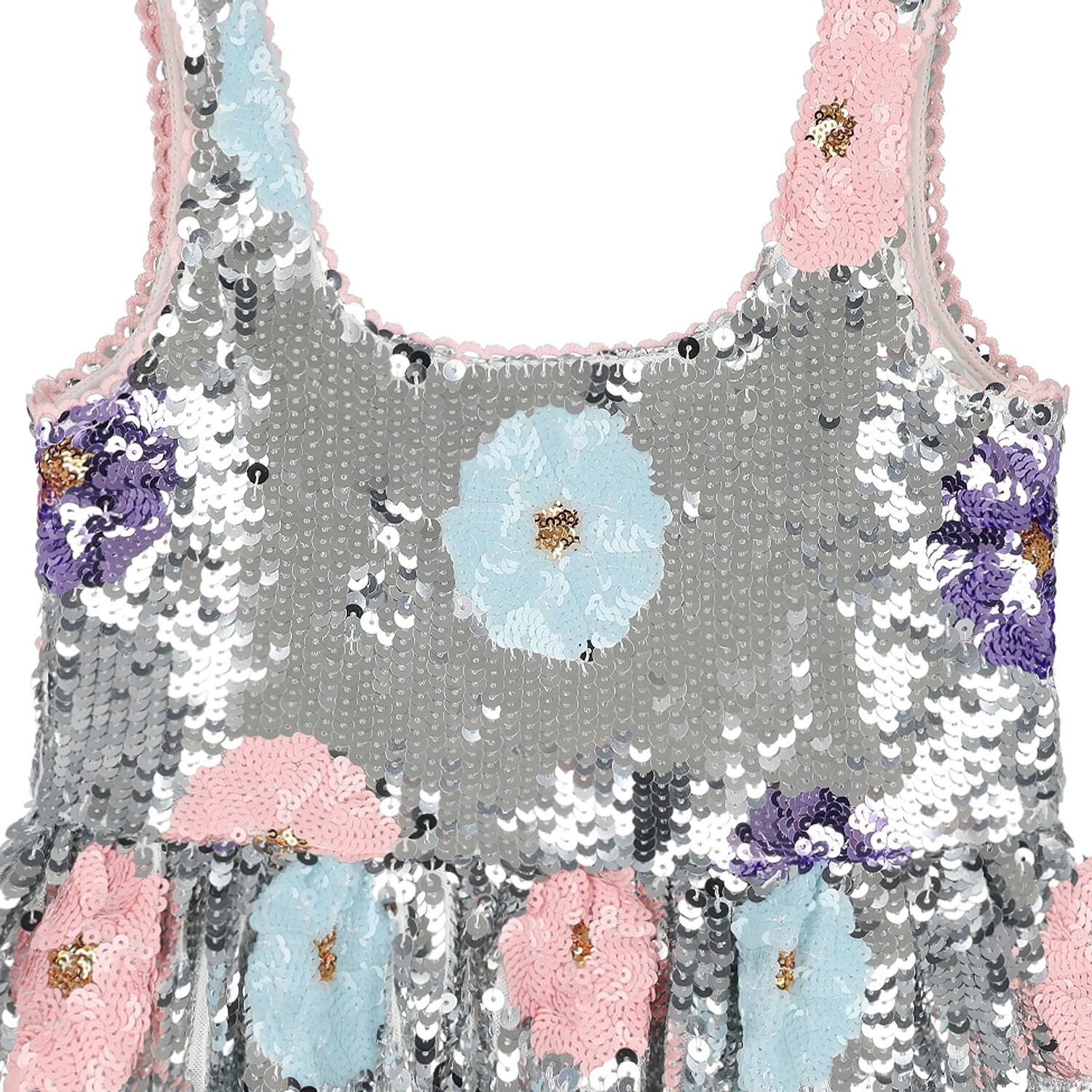 Girls Silver Sequin Mini Dress, 1, hi-res