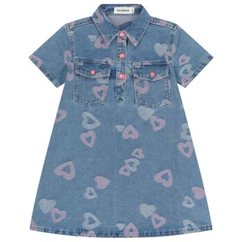 Girls Blue Denim Jacquard Heart Dress