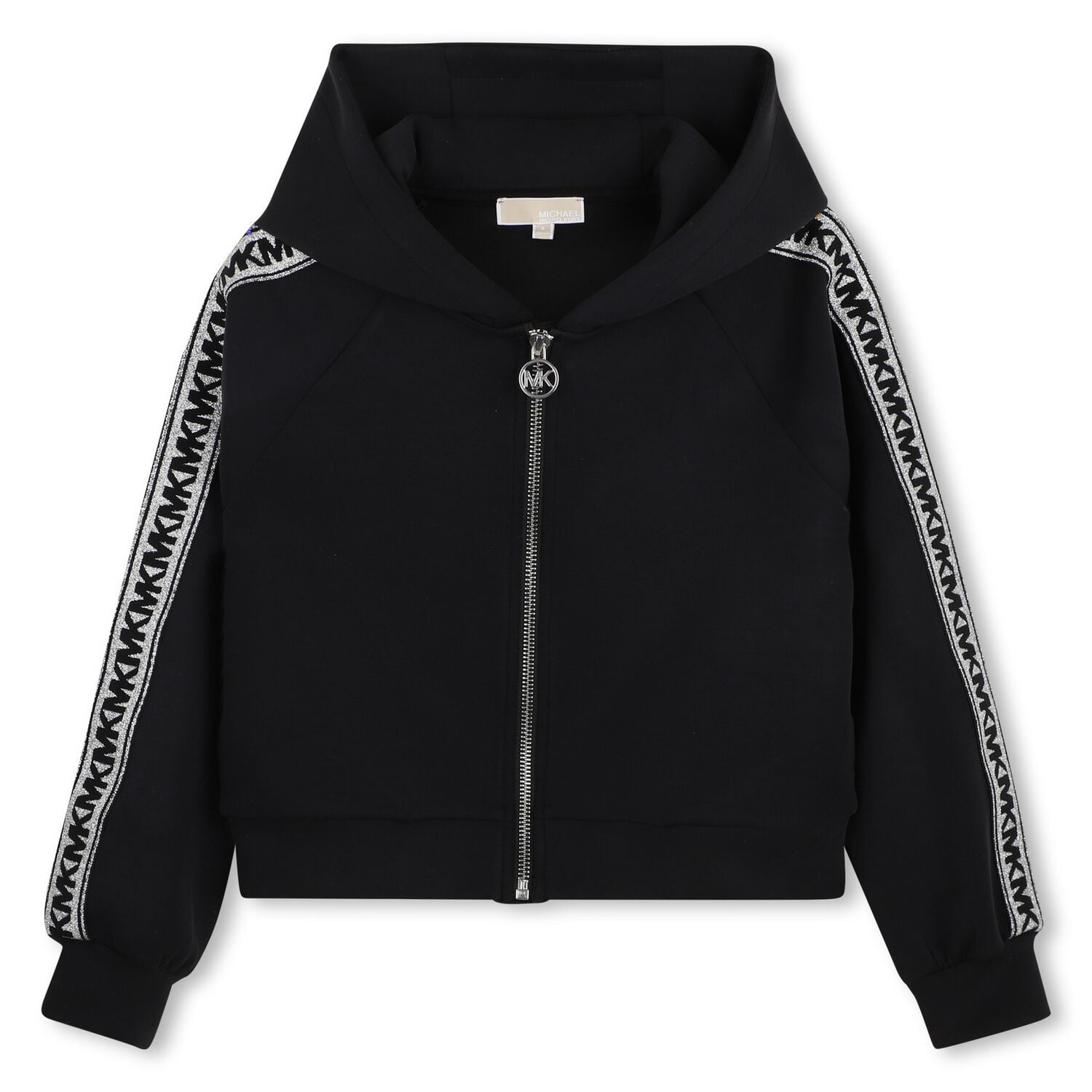 Girls Black Logo Hooded Zip Up Top, 1, hi-res