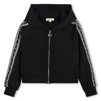 Girls Black Logo Hooded Zip Up Top
