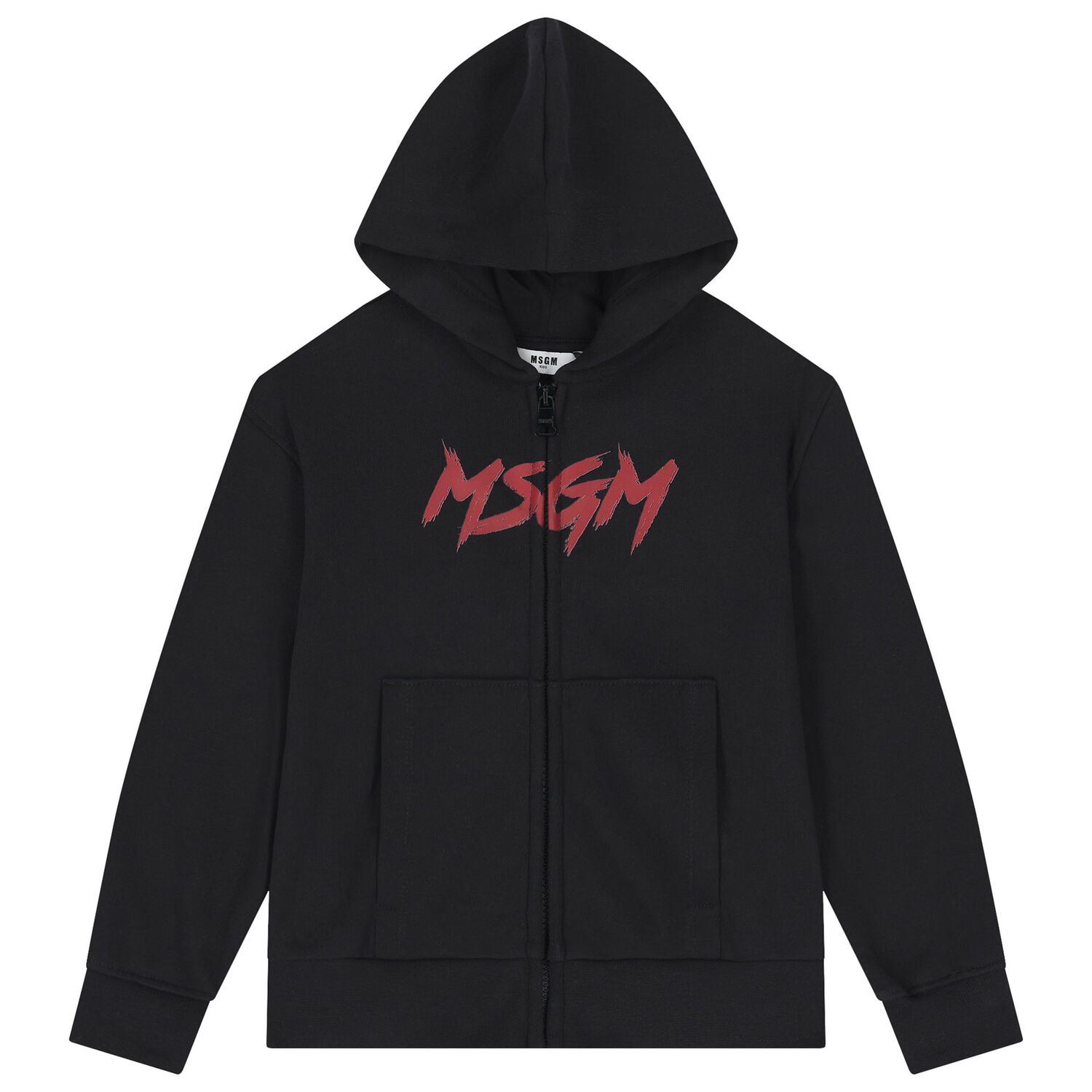 Black Logo Hooded Zip Up Top, 1, hi-res