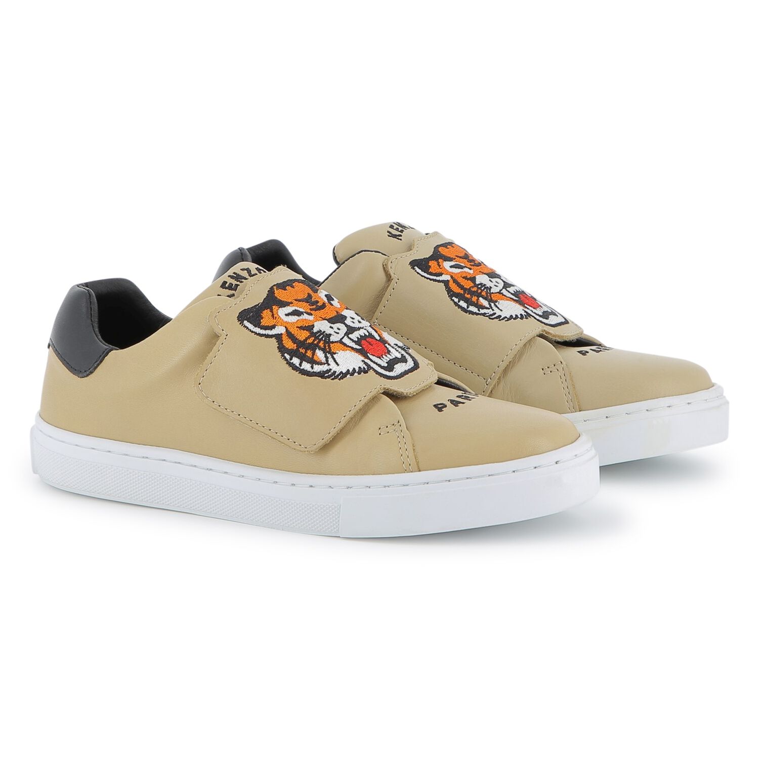 Beige Tiger Logo Trainers, 1, hi-res