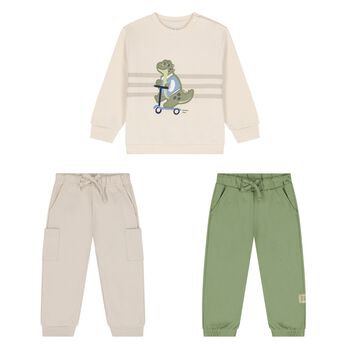 Younger Boys Ivory, Green & Beige Tracksuit ( 3-Piece )
