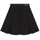 Girls Black Logo Pleated Skirt, 1, hi-res