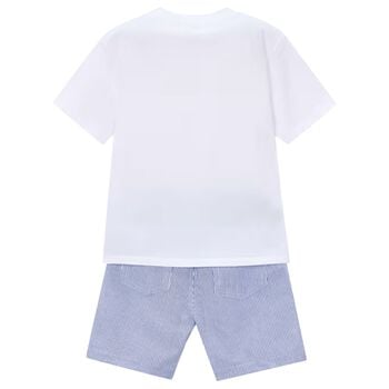 Boys White & Blue Striped Shorts Set