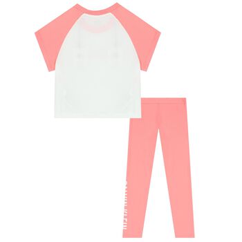 Girls White & Pink Logo Leggings Set