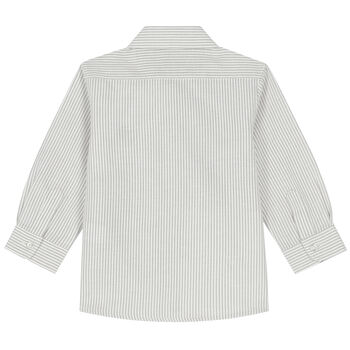 Younger Boys White & Beige Striped Logo Shirt