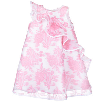 Girls Pink & White Floral Organza Dress