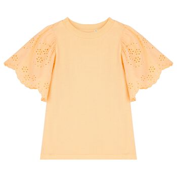 Girls Orange Broderie Anglaise Top