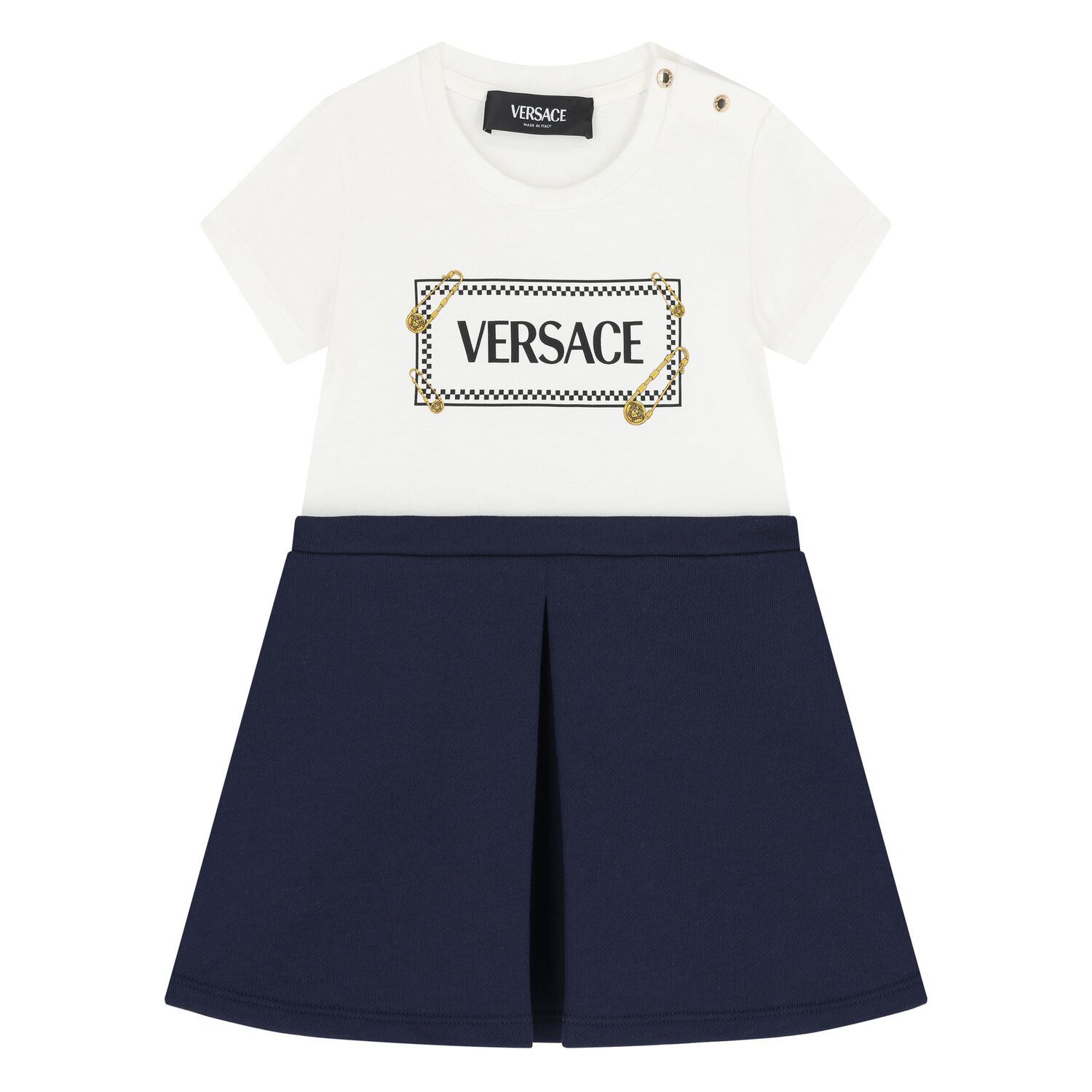Younger Girls White & Navy Blue Logo Dress, 1, hi-res image number null