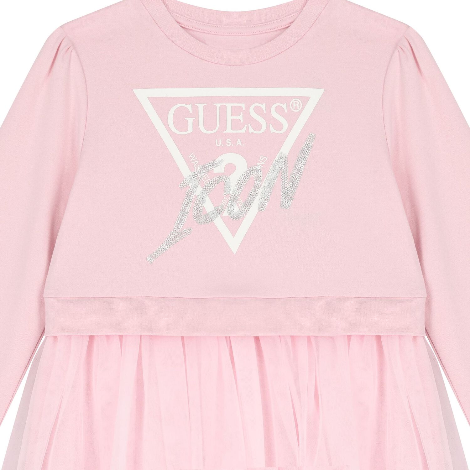 Girls Pink Logo Tulle Dress, 3, hi-res image number null