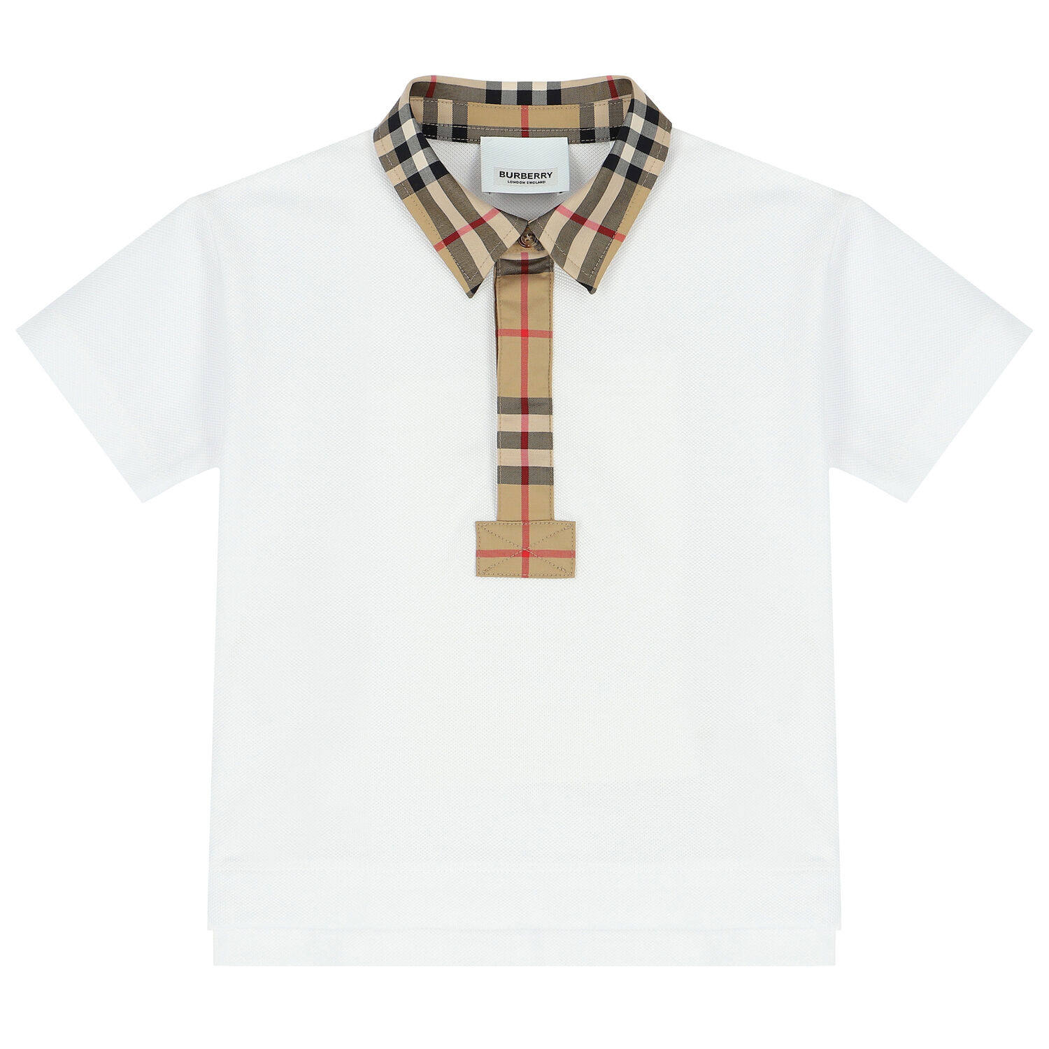 Younger Boys White Checkered Polo Shirt, 1, hi-res image number null