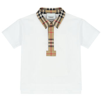 Younger Boys White Checkered Polo Shirt