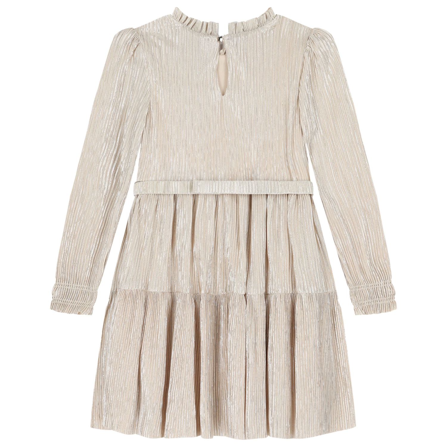 Abel & Lula Girls Beige & Silver Plisse Dress | Junior Couture USA