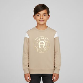 Boys Beige Logo Sweatshirt