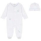 Baby Boys White & Blue Just Giraffe Babygrow Set, 1, hi-res