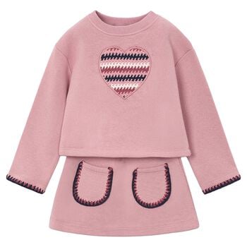 Girls Pink Heart Skirt Set