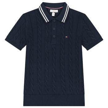 Boys Navy Blue Cable Knit Polo Shirt