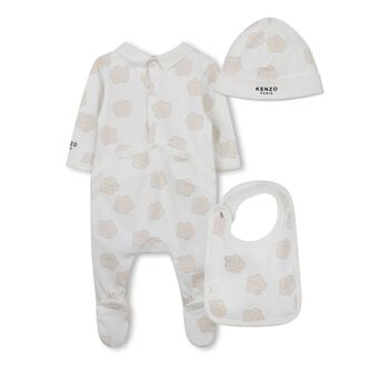 Ivory Bokeh Flower Babygrow Gift Set