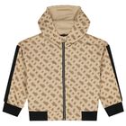 Girls Beige Logo Hooded Zip Up Top, 1, hi-res