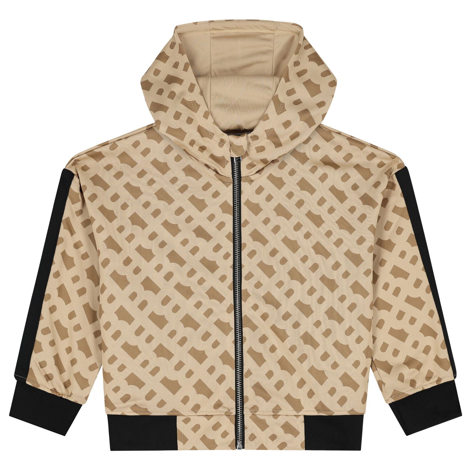Girls Beige Logo Hooded Zip Up Top, 1, hi-res image number null