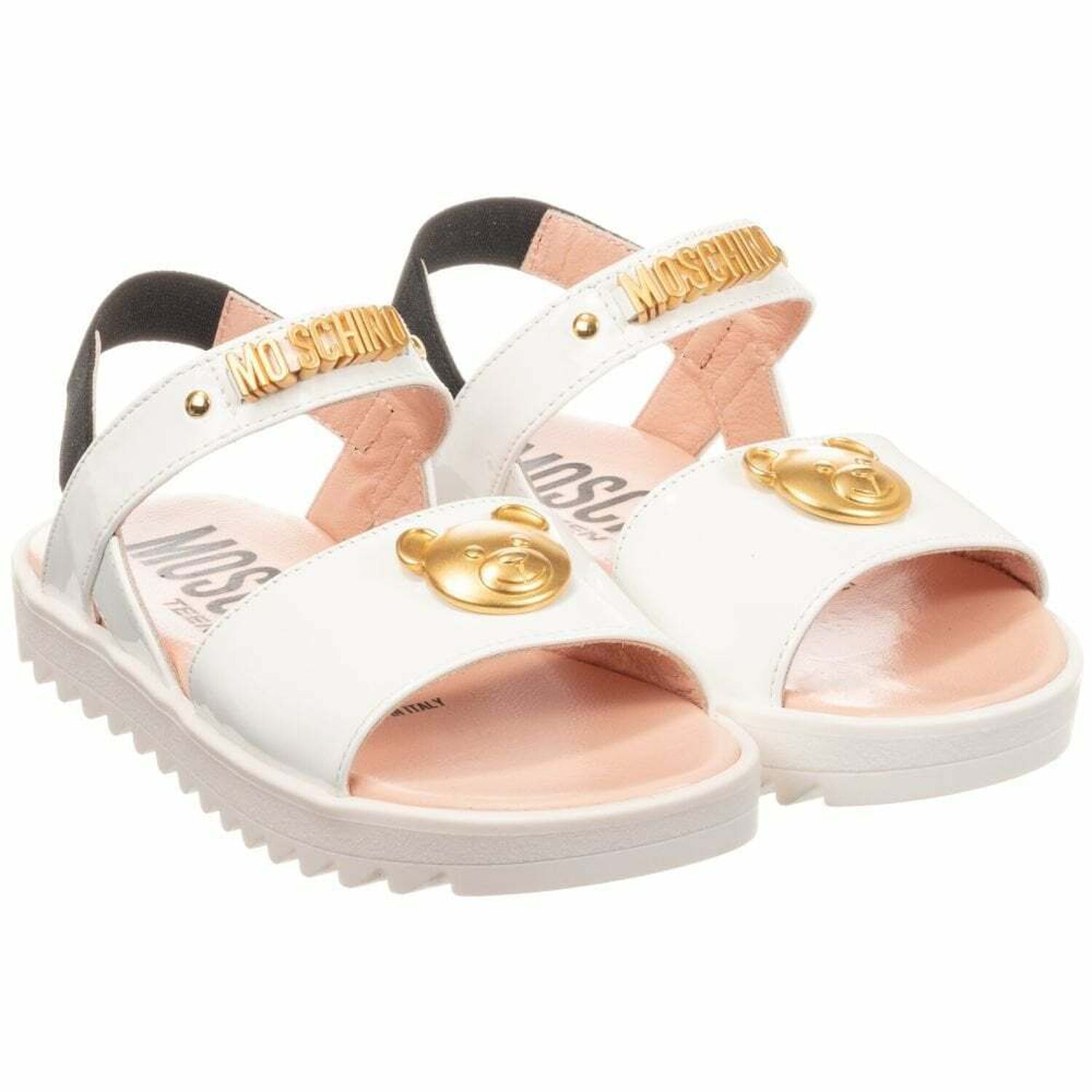Moschino Girls White Logo Sandals | Junior Couture USA