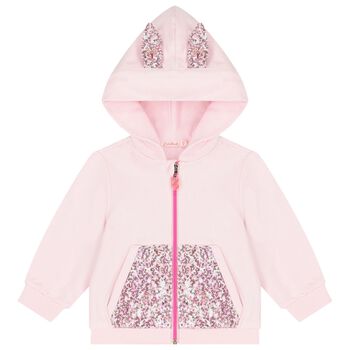 Younger Girls Pink Sequin Hooded Zip Up Top