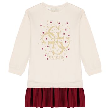 Girls Ivory & Red Logo Dress
