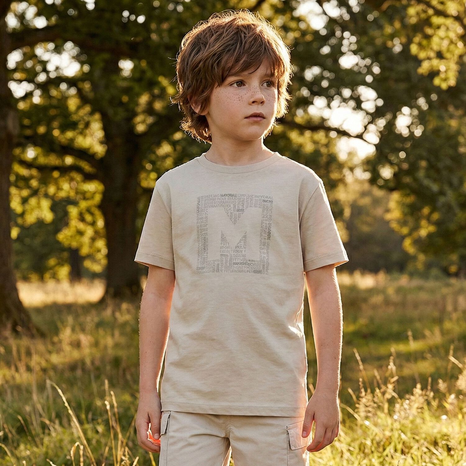 Boys Beige Logo T-Shirt, 1, hi-res