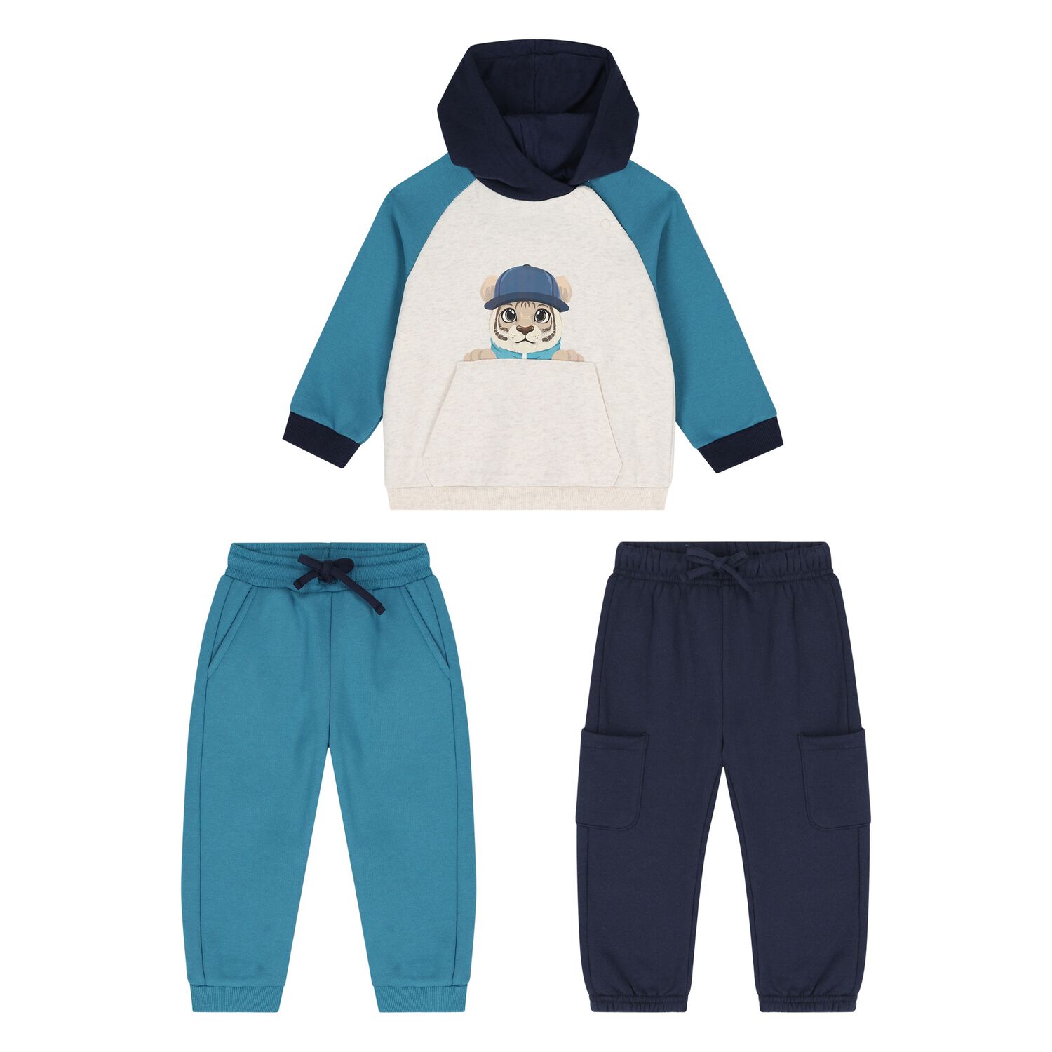 Younger Boys Blue & Beige Tiger Tracksuit Set, 1, hi-res