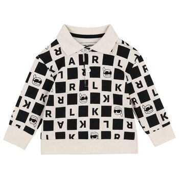 Younger Boys Ivory & Black Ikonik Karl Trousers Set