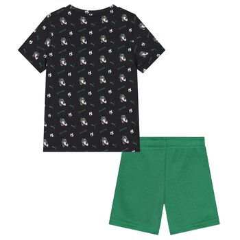 Boys Black & Green Logo Shorts Set