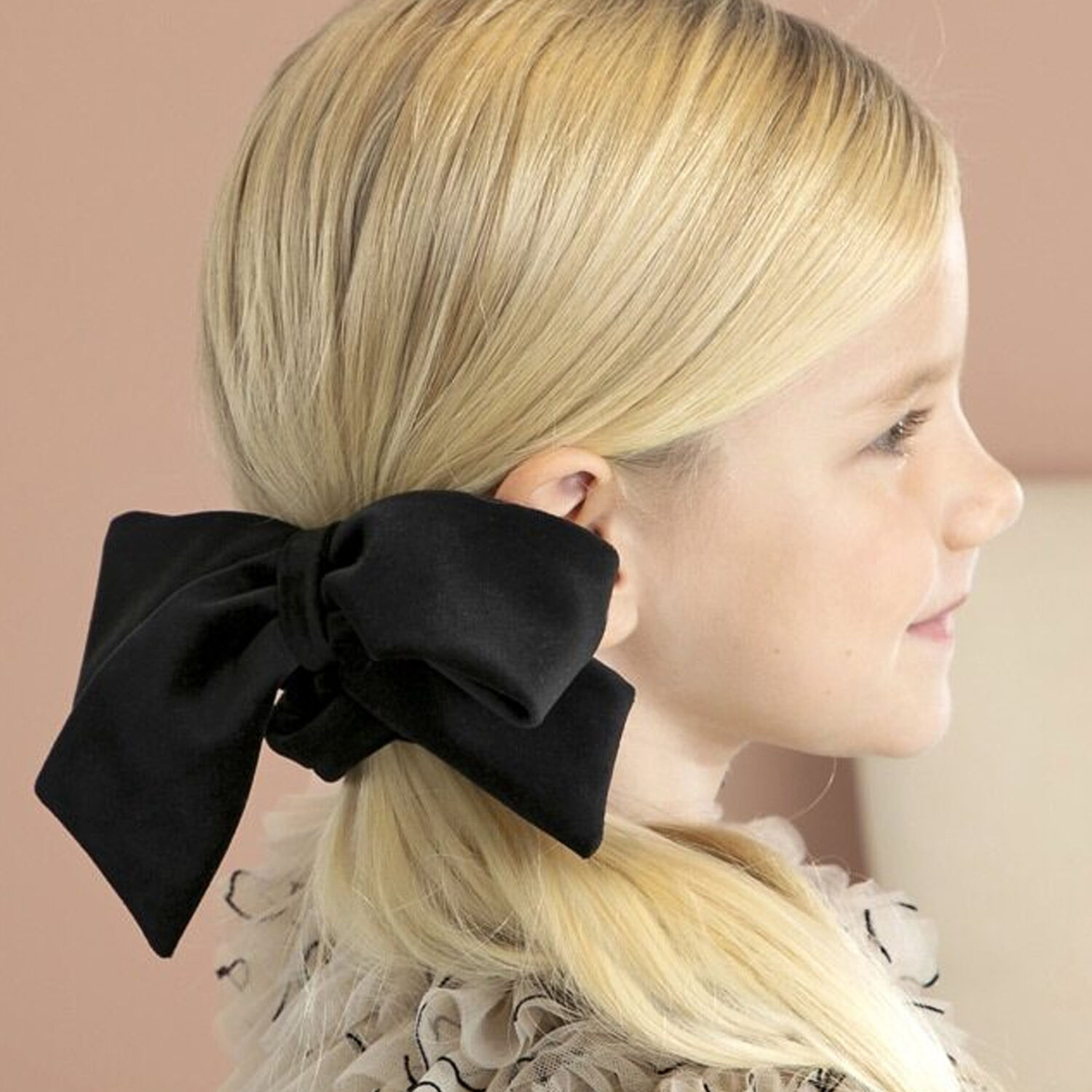 Girls Black Velvet Bow Scrunchie, 1, hi-res image number null