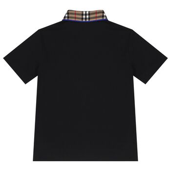 Boys Black Logo Check Polo Shirt